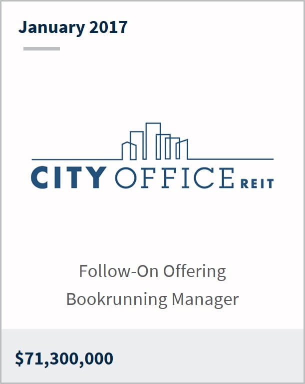January 2017 City Office REIT $71,300,000 follow-on offering bookrunning manager