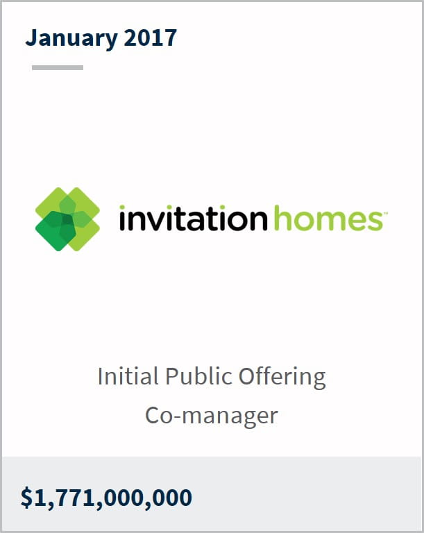 January 2017 Invitation Homes $1,771,000,000 initial public offering co-manager