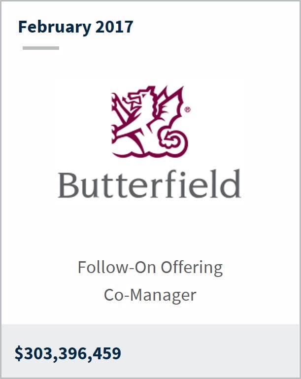 February 2017 Butterfield $303,396,459 follow-on offering co-manager
