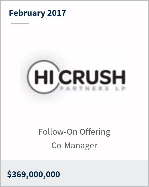 February 2017 Hi-Crush Partners LP $369,000,000 follow-on offering co-manager