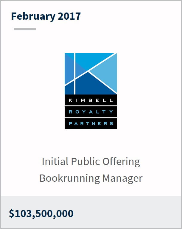 February 2017 Kimbell Royalty Partners LP $103,500,000 initial public offering bookrunning manager