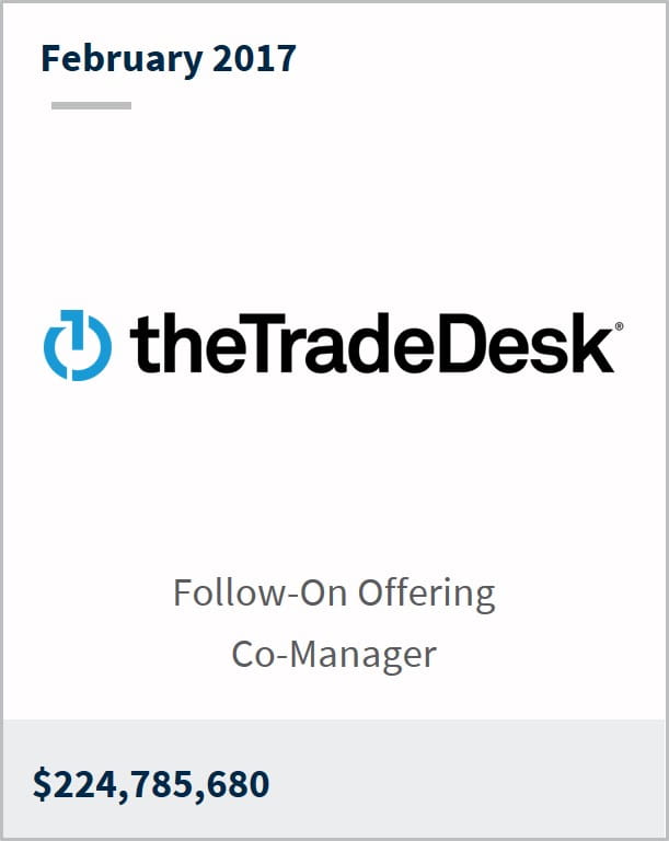 February 2017 The Trade Desk $224,785,680 follow-on offering co-manager