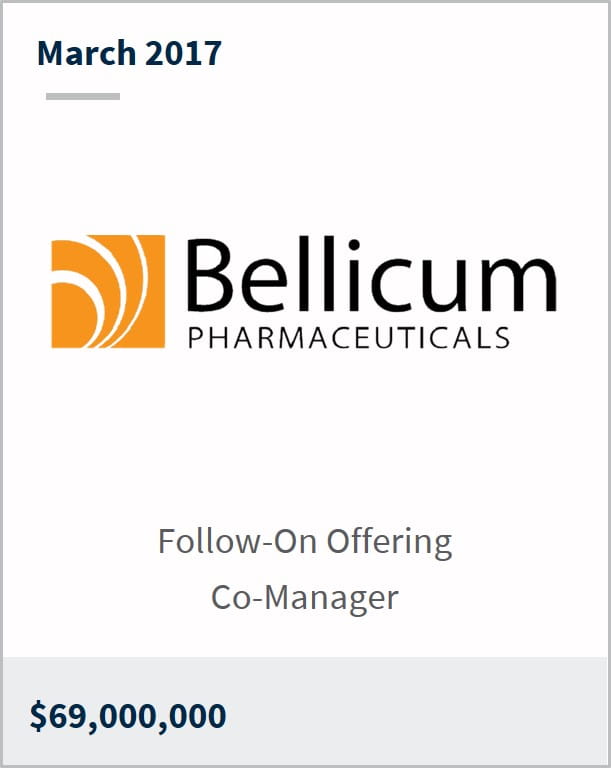 March 2017 Bellicum Pharmaceuticals Inc. $69,000,000 follow-on offering co-manager