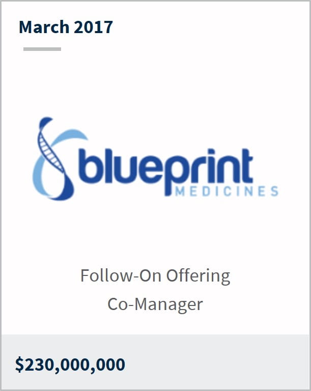 March 2017 Blueprint Medicines Corporation $230,000,000 follow-on offering co-manager