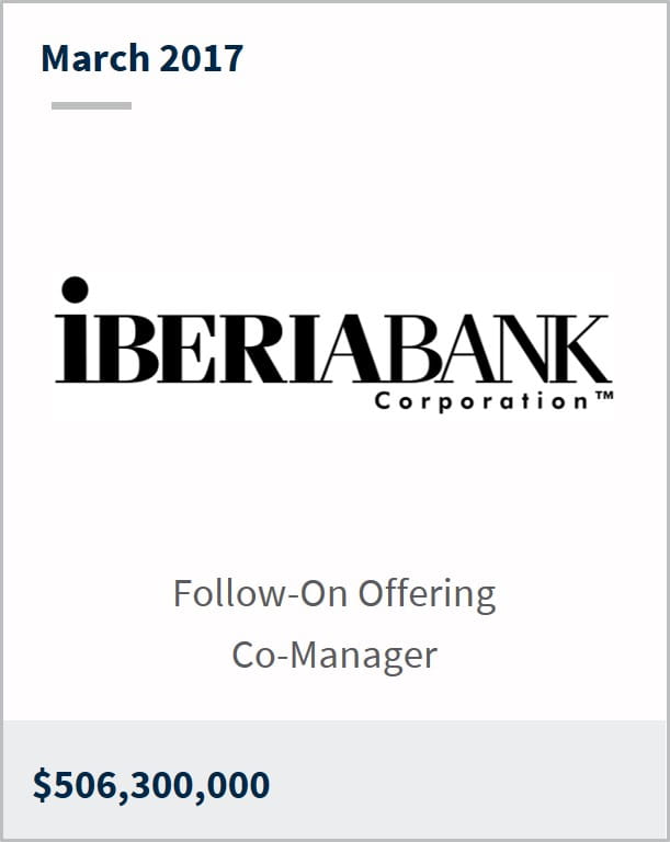 March 2017 IBERIABANK Corporation $506,300,000 follow-on offering co-manager