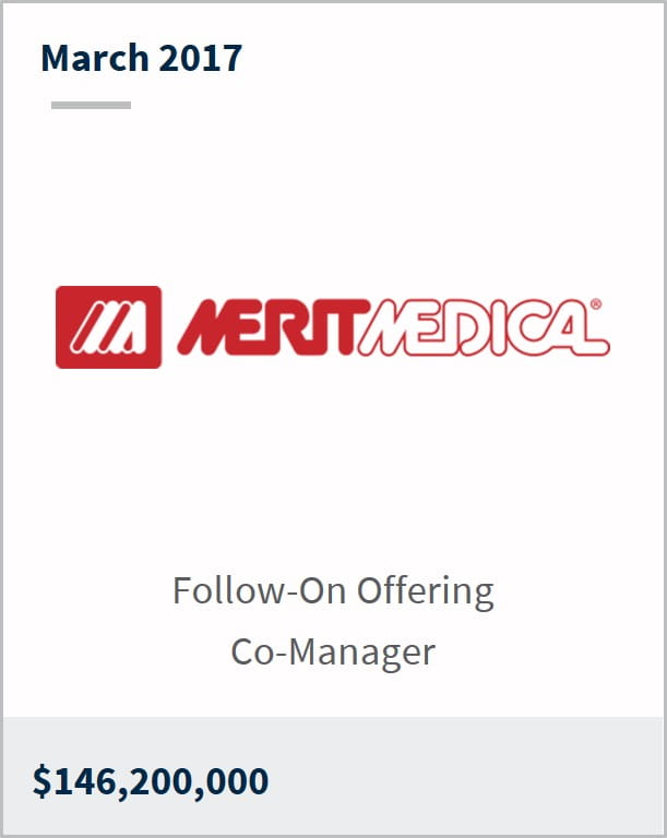 March 2017 Merit Medical Systems Inc. $146,200,000 follow-on offering co-manager