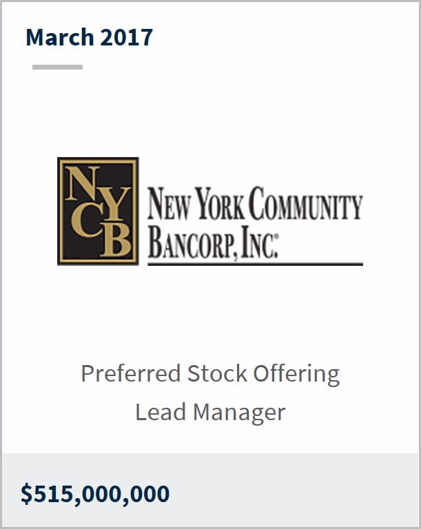 March 2017 New York Community Bancorp Inc. $515,000,000 preferred stock offering lead manager