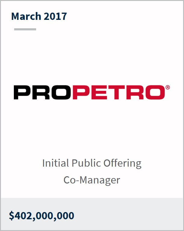 March 2017 ProPetro $402,000,000 initial public offering co-manager