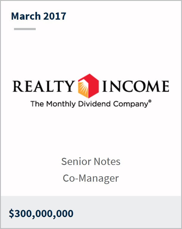 March 2017 Realty Income $300,000,000 senior notes co-manager