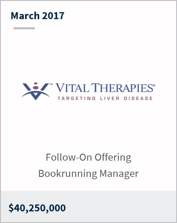 March 2017 Vital Therapies Inc. $40,250,000 follow-on offering bookrunning manager