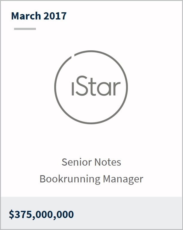 March 2017 iStar Inc. $375,000,000 senior notes bookrunning manager
