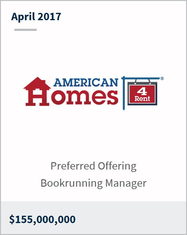 April 2017 American Homes 4 Rent $155,000,000 preferred offering bookrunning manager