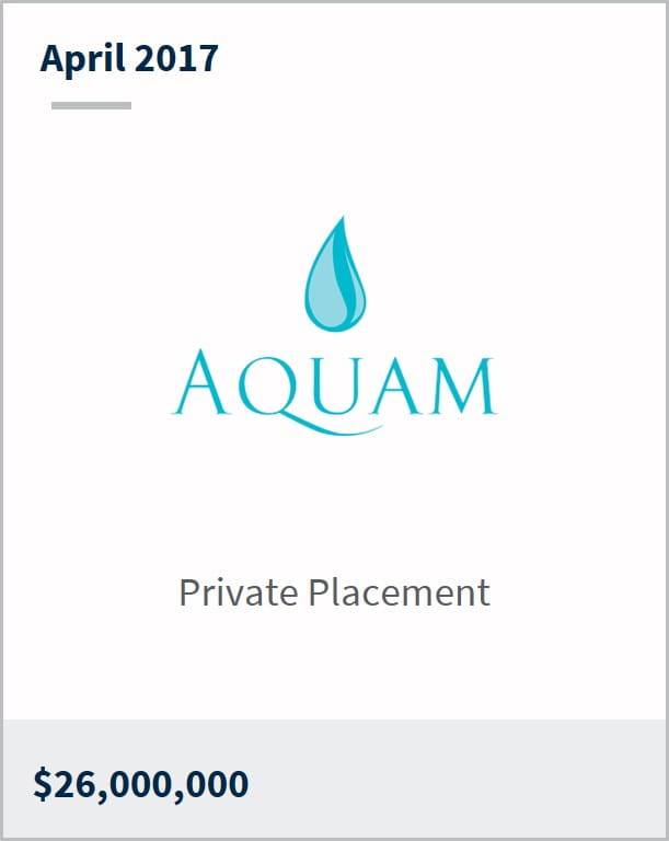April 2017 Aquam $26,000,000 private placement
