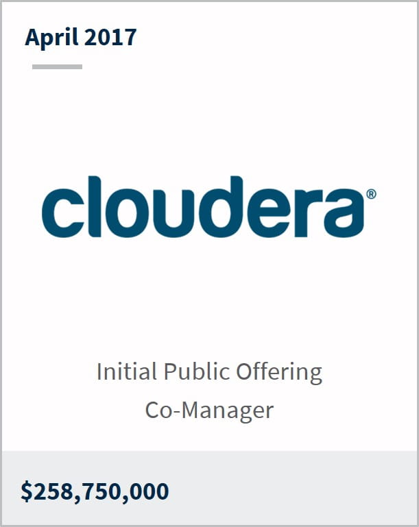 April 2017 Cloudera $258,750,000 initial public offering co-manager