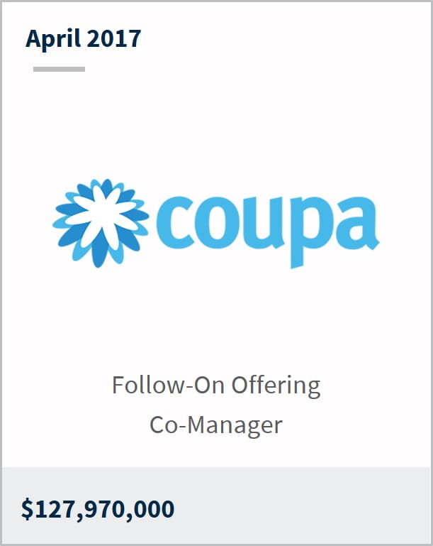 April 2017 Coupa Software $127,970,000 follow-on offering co-manager