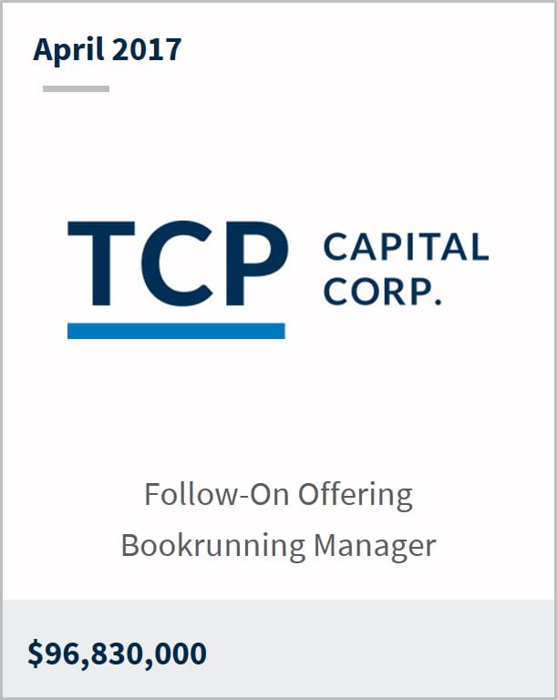 April 2017 TCP Capital Corp $96,830,000 follow-on offering bookrunning manager