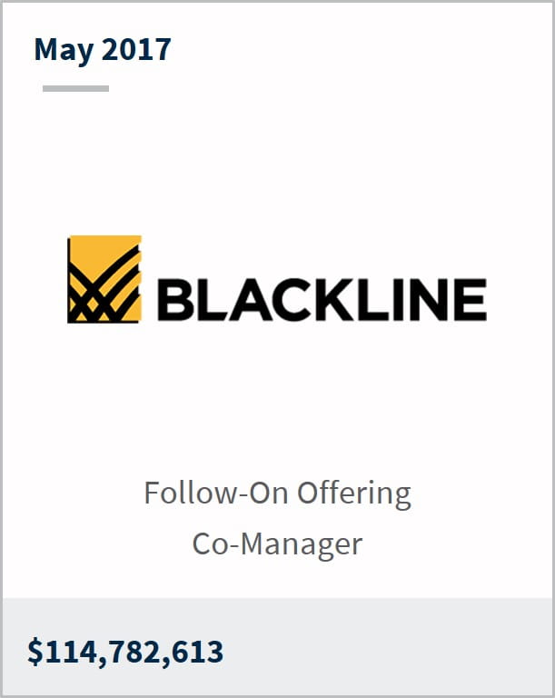 May 2017 Blackline Inc. $114,782,613 follow-on offering co-manager