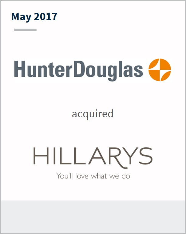 May 2017 Hunter Douglas acquired Hillarys
