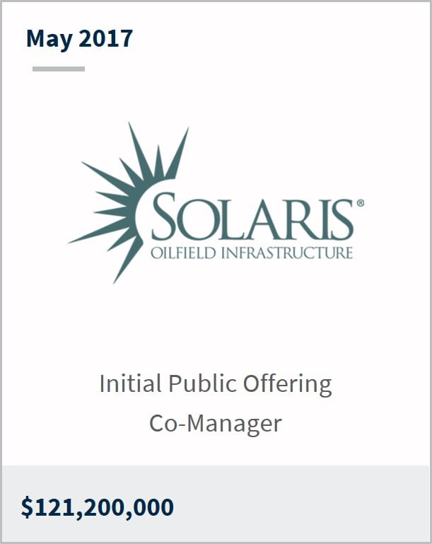 May 2017 Solaris $121,200,000 initial public offering co-manager