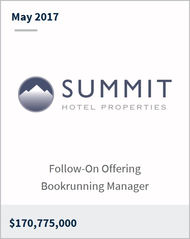 May 2017 Summit Hotel properties $170,775,000 follow-on offering bookrunning manager