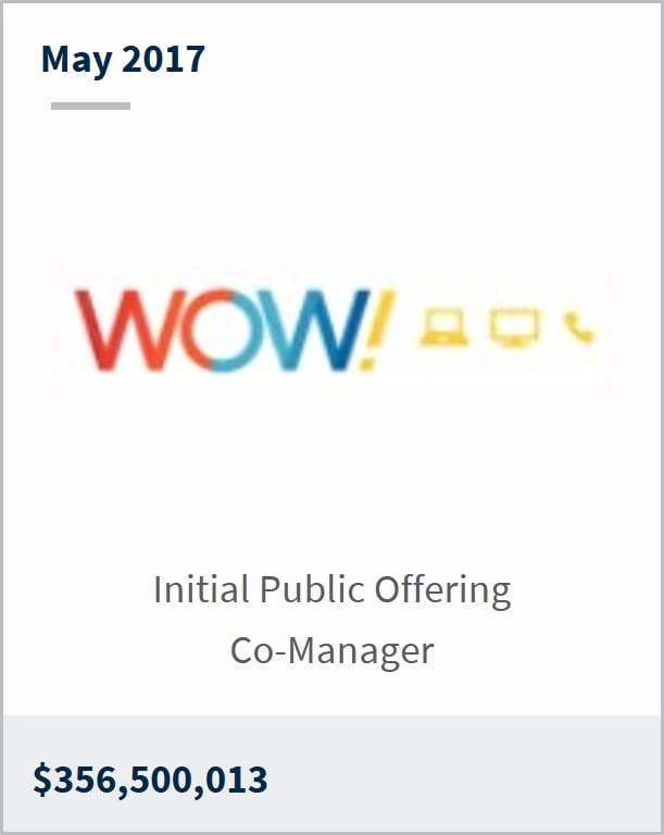 May 2017 WideOpenWest Inc. $356,500,013 initial public offering co-manager