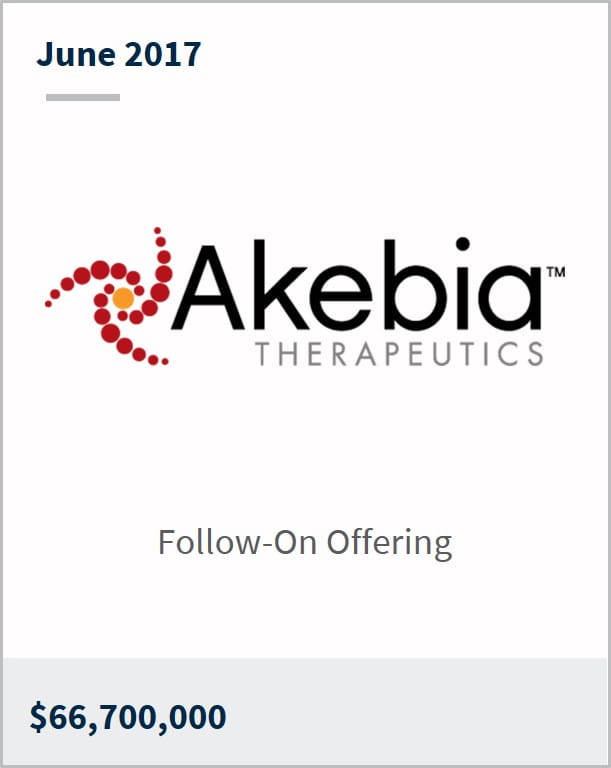 June 2017 Akebia Therapeutics Inc $66,700,000 follow-on offering