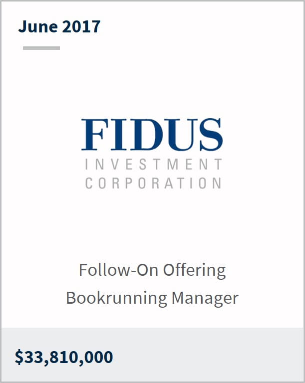 June 2017 Fidus Investment Corporation $33,810,000 follow-on offering bookrunning manager