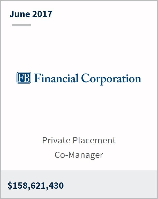 June 2017 First Bank Financial Corporation $158,621,430 private placement co-manager