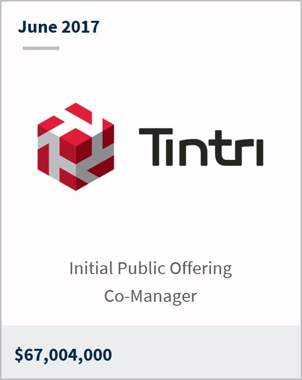 June 2017 Tintri $67,004,000 initial public offering co-manager