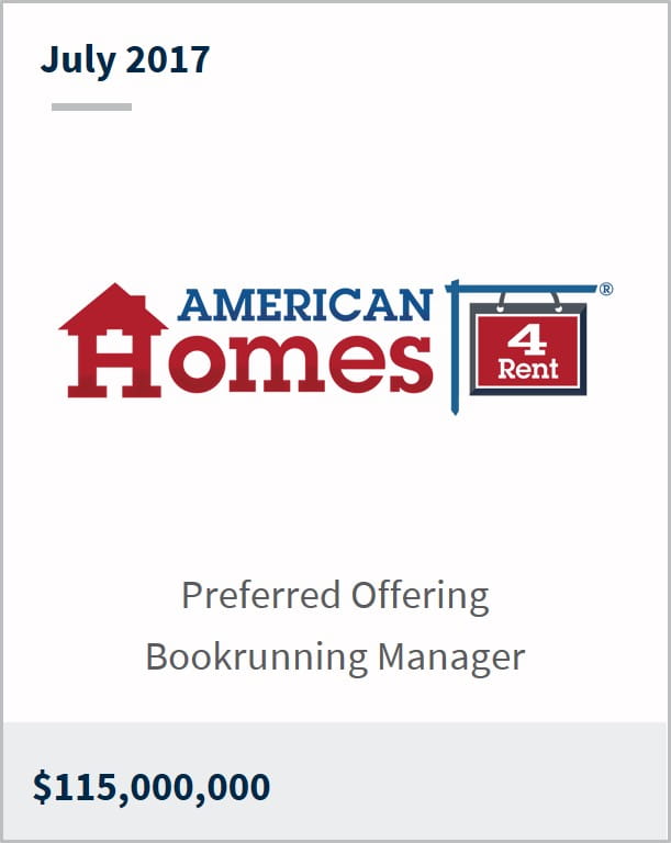 July 2017 American Homes 4 Rent $115,000,000 preferred offering bookrunning manager