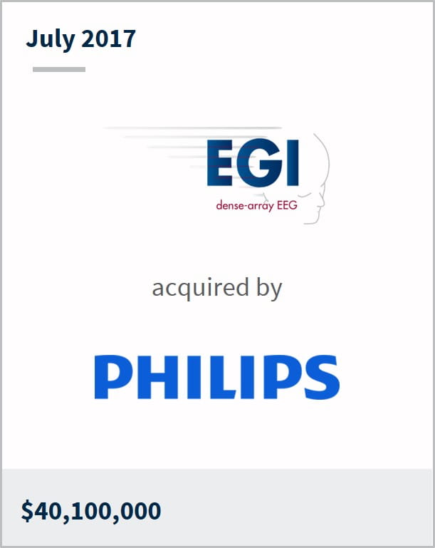 June 2017 Electrical Geodesic Inc. has been acquired by Philips $40,100,000