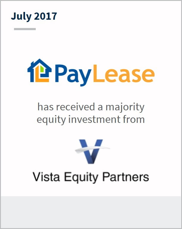 July 2017 PayLease has received a majority equity investment from Vista Equity Partners