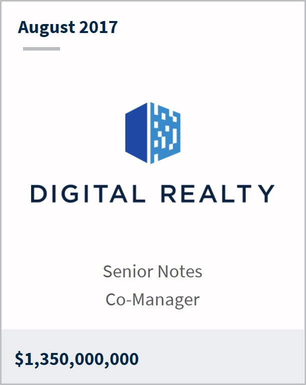 August 2017 Digital Realty Trust $1.350,000,000 senior notes co-manager