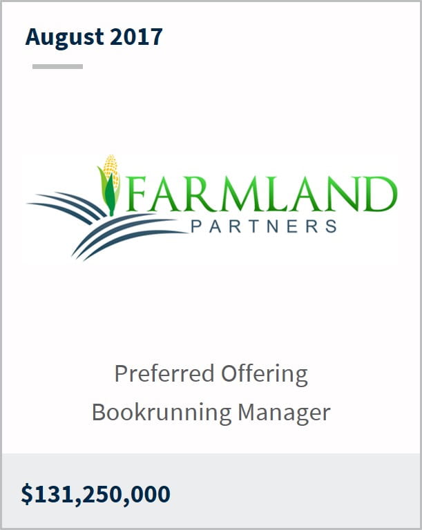 August 2017 Farmland Partners $131,250,000 preferred offering bookrunning manager