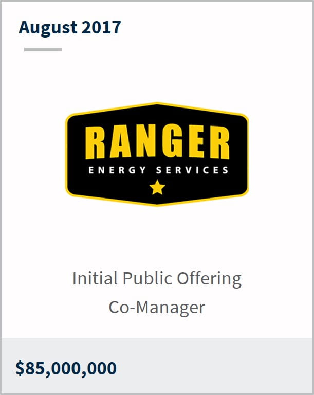 August 2017 Ranger Energy Services $85,000,000 initial public offering co-manager