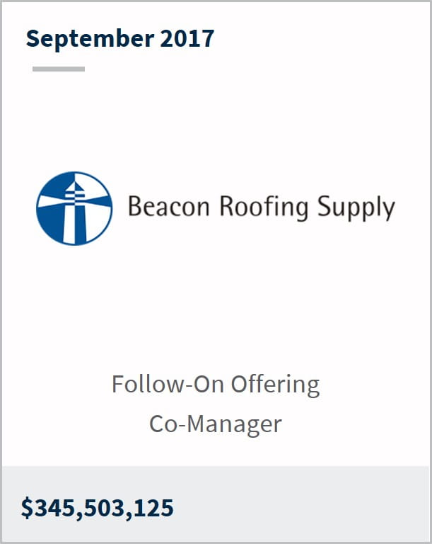 September 2017 Beacon Roofing Supply $345,503,125 follow-on offering co-manager