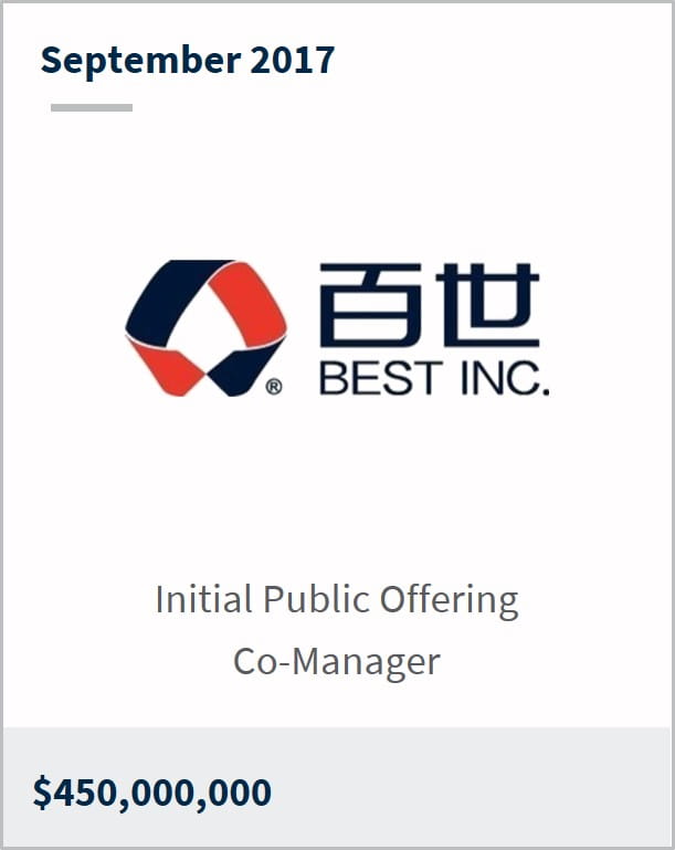 September 2017 Best Inc $450,000,000 initial public offering co-manager