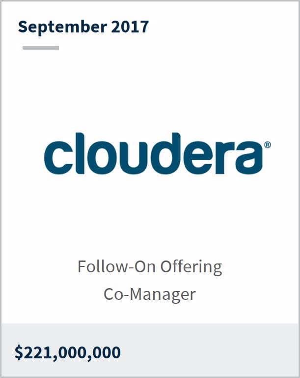 September 2017 Cloudera $221,000,000 follow-on offering co-manager