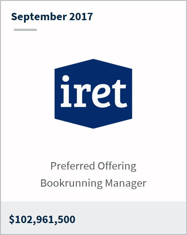 September 2017 Investors Real Estate Trust $102,961,500 preferred offering bookrunning manager