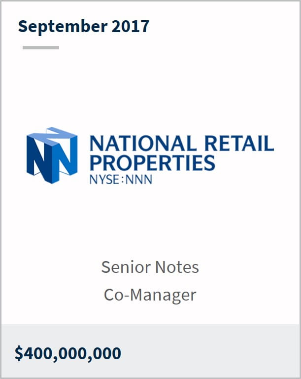 September 2017 National Retail Properties $400,000,000 senior notes co-manager