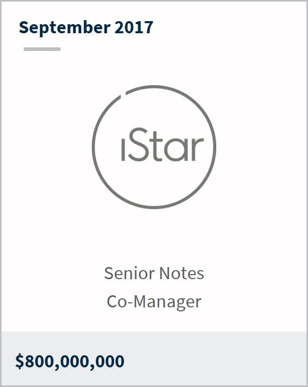 September 2017 iStar Inc. $800,000,000 senior notes co-manager