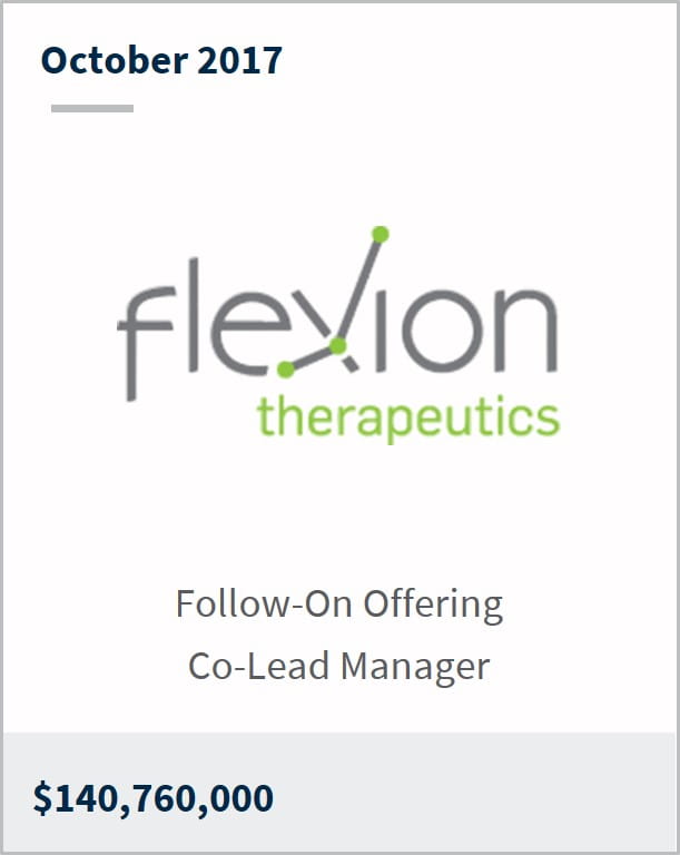 October 2017 Flexion Therapeutics, Inc. $140,760,000 follow-on offering co-lead manager