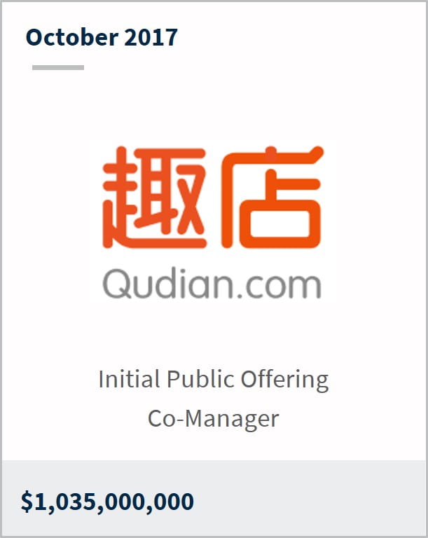 October 2017 Qudian $1,035,000,000 initial public offering co-manager