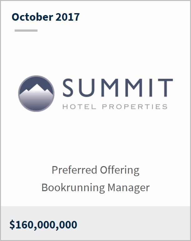 October 2017 Summit Hotel Properties $160,000,000 preferred offering bookrunning manager