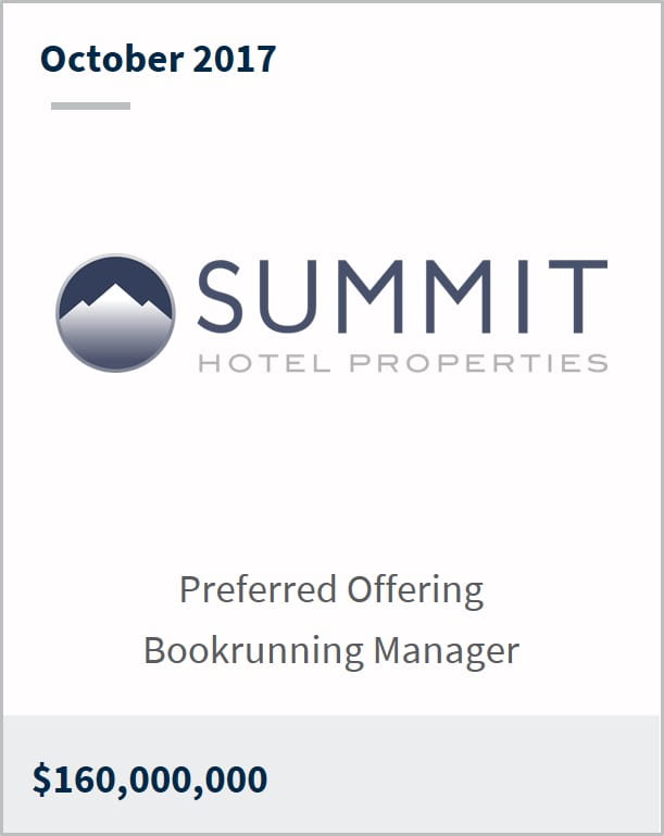 October 2017 Summit Hotel Properties $160,000,000 preferred offering bookrunning manager