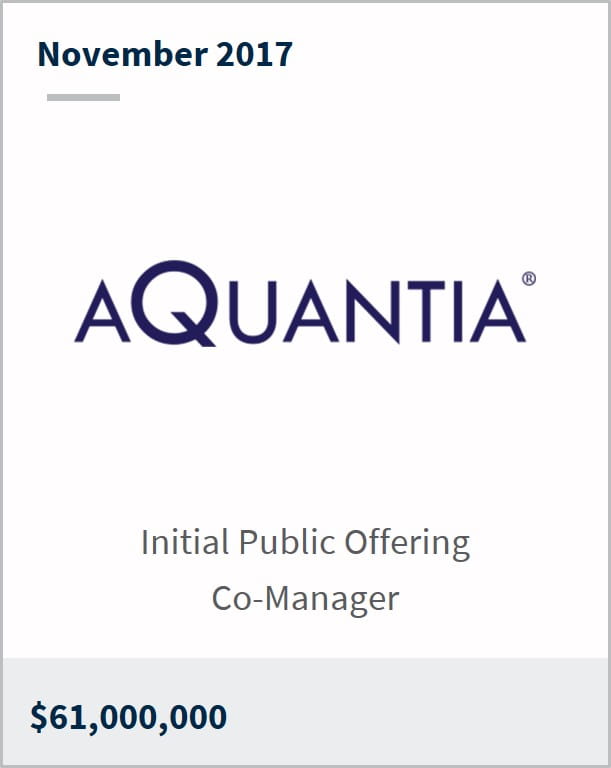 November 2017 Aquantia $61,000,000 initial public offering co-manager