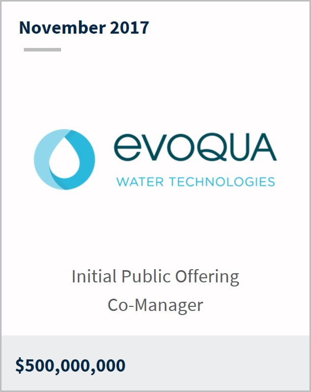 November 2017 Evoqua $500,000,000 initial public offering co-manager