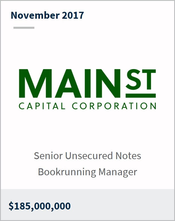 November 2017 Main Street Capital $185,000,000 senior unsecured notes bookrunning manager