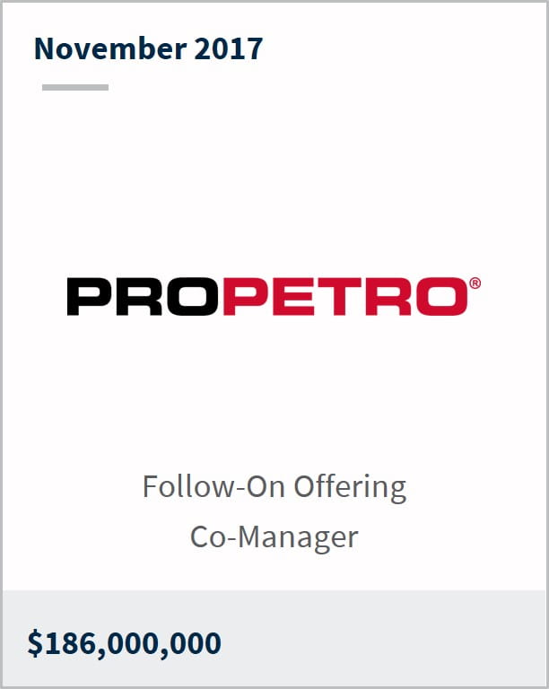 November 2017 ProPetro $186,000,000 follow-on offering co-manager