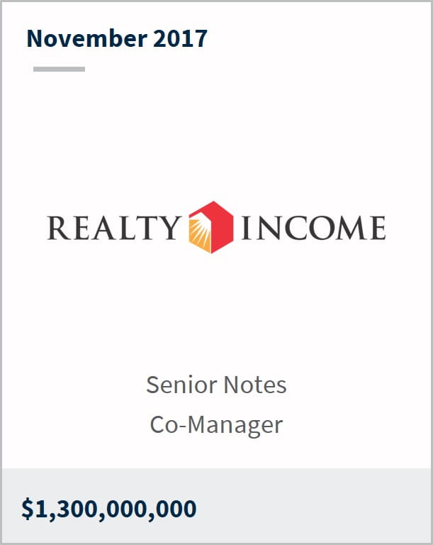 November 2017 Realty Income $1,300,000,000 senior notes co-manager